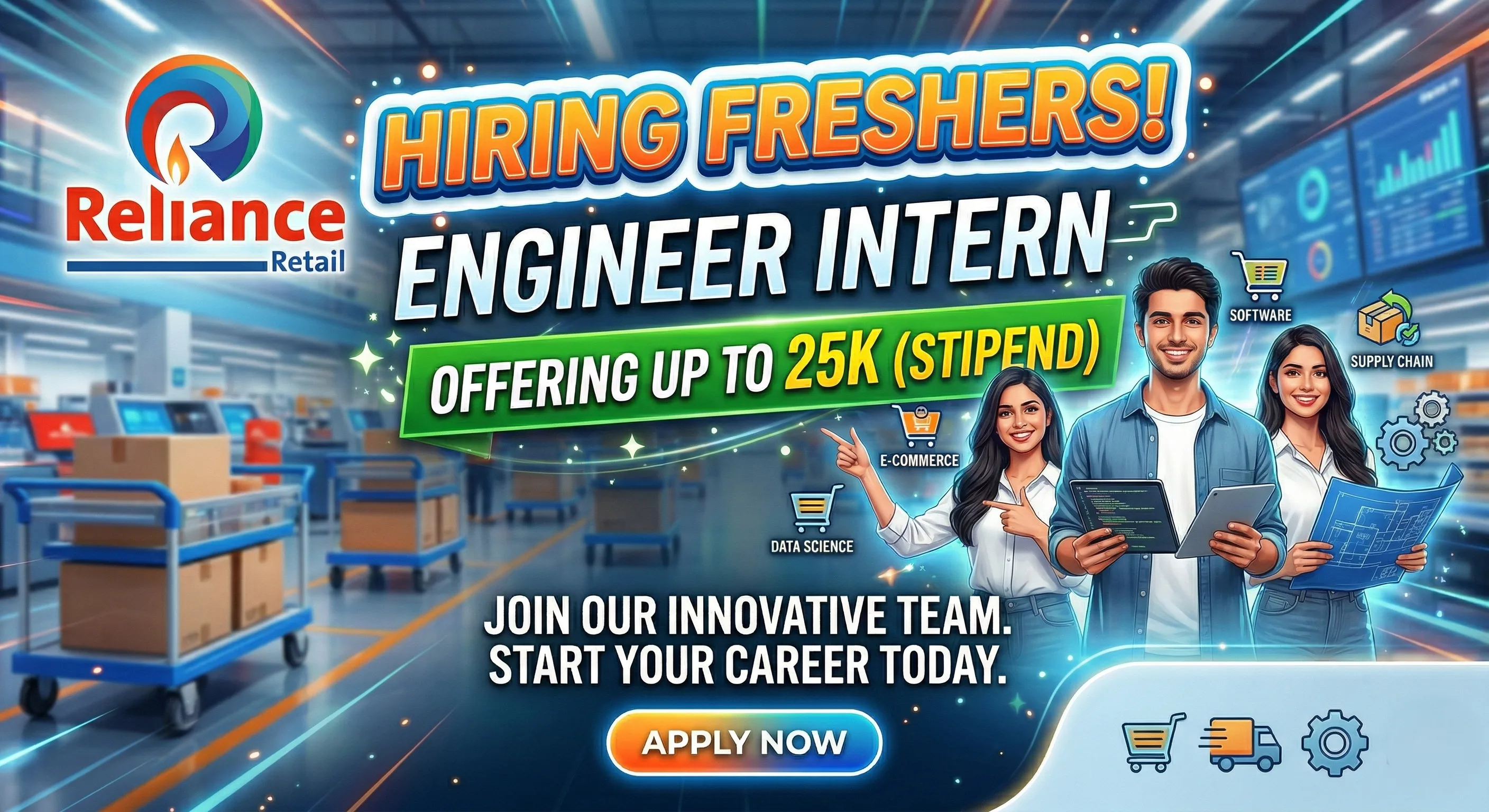 Reliance Retail hiring freshers for Engineer Intern in Chennai