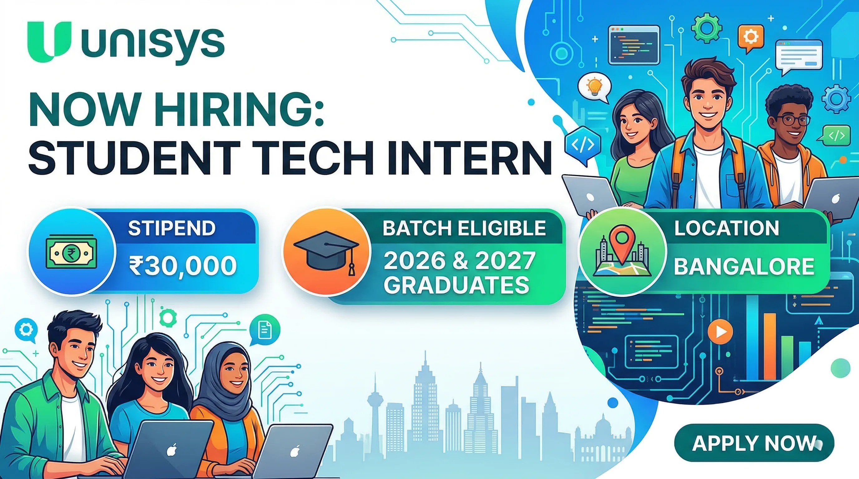 Unisys hiring Student Tech Intern in Bangalore for 2026 and 2027 graduates